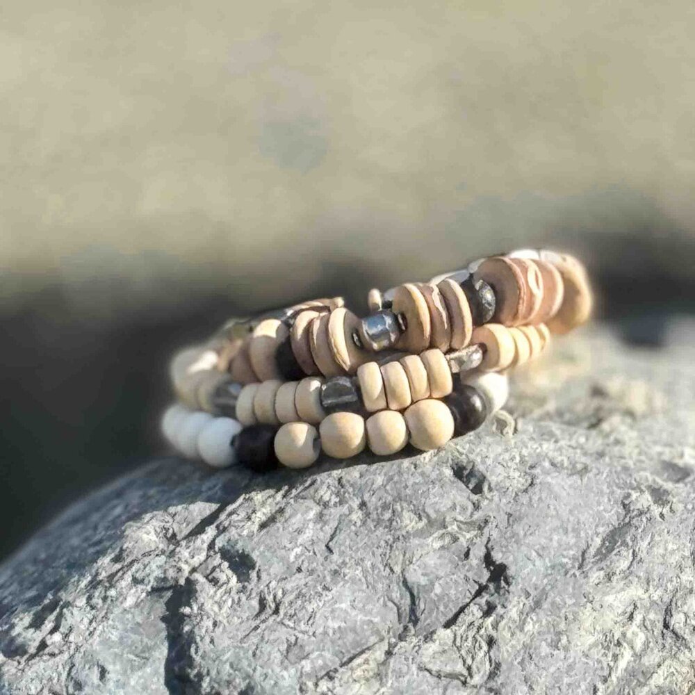 Handmade wood and metal unisex bracelet stack - Picture 6 of 10